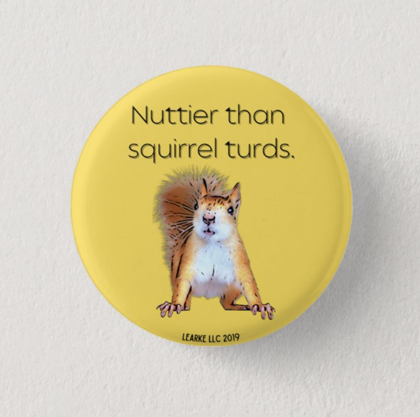 Nuttier than squirrel turds pinback button