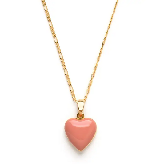 Large Enamel Heart Necklace - Rose