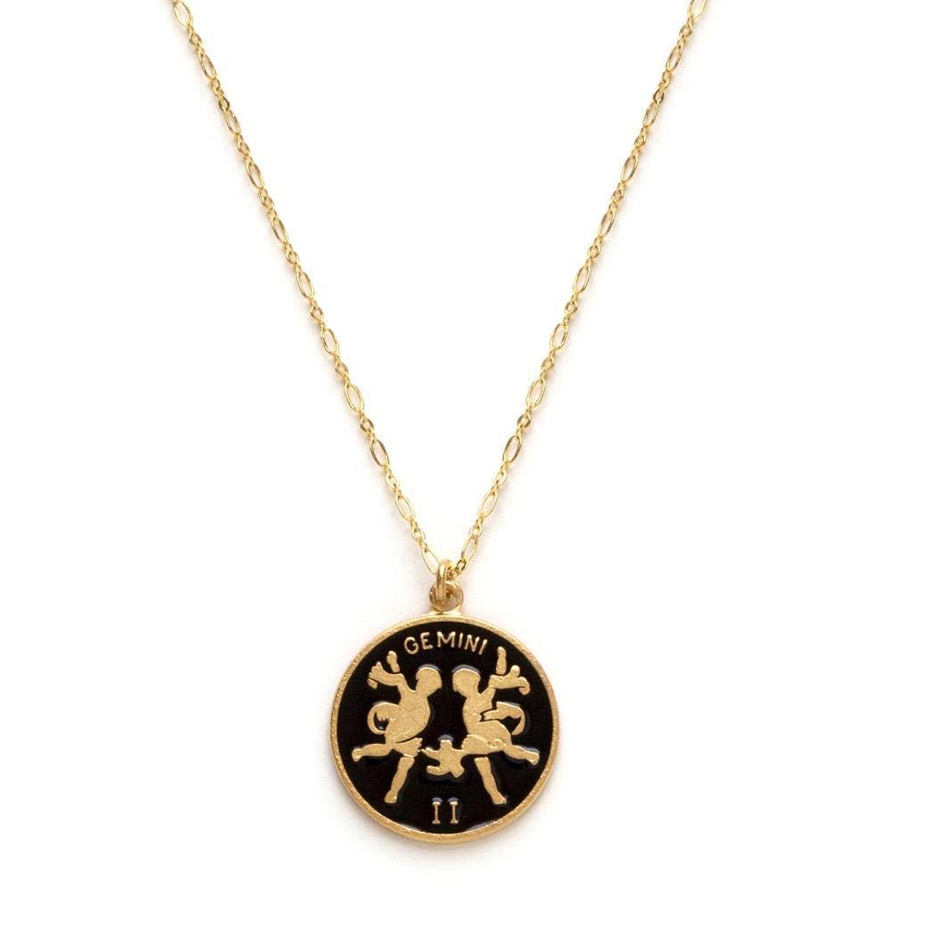 Black Enamel Zodiac Necklace