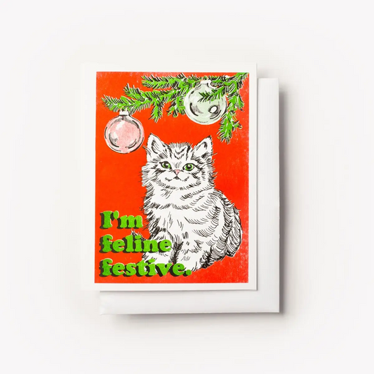 Feline Festive Risograph Card