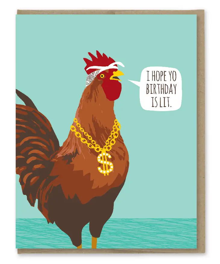 Lit Rooster Birthday Card