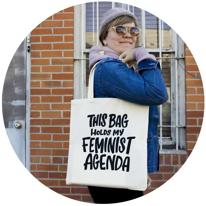 Ladyfingers Letterpress cream tote bag this bag holds my feminist agenda