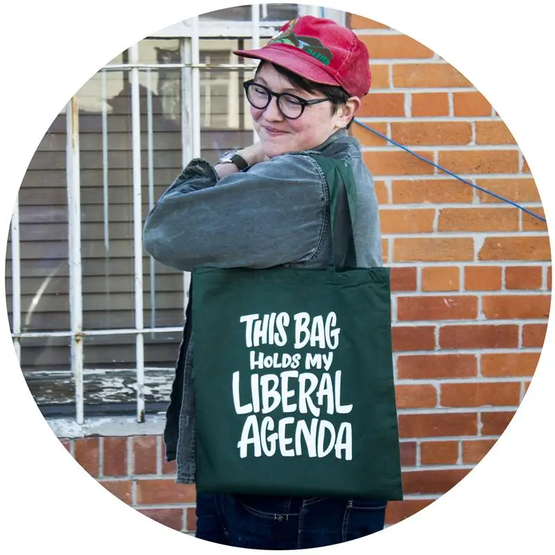 Ladyfingers Letterpress green tote bag this bag holds my liberal agenda