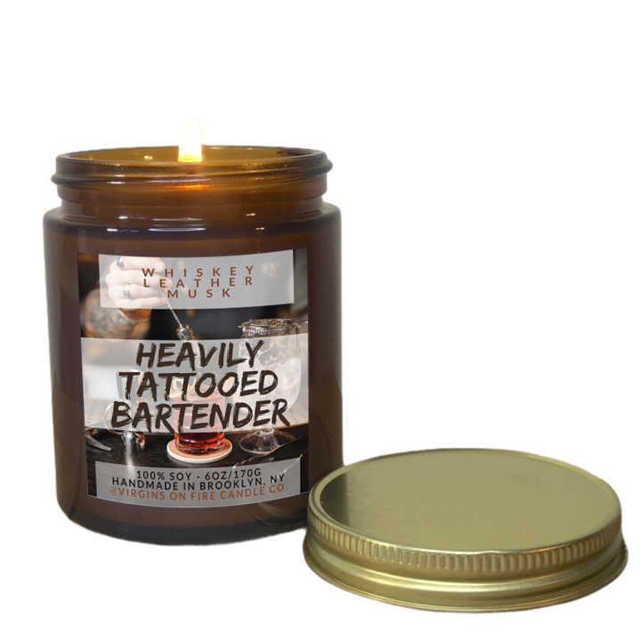 Heavily Tattooed Bartender Candle
